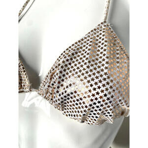 NWOT Agent Provocateur White Gold Stars Shiny Swimsuit  Bikini 2 piece S Small